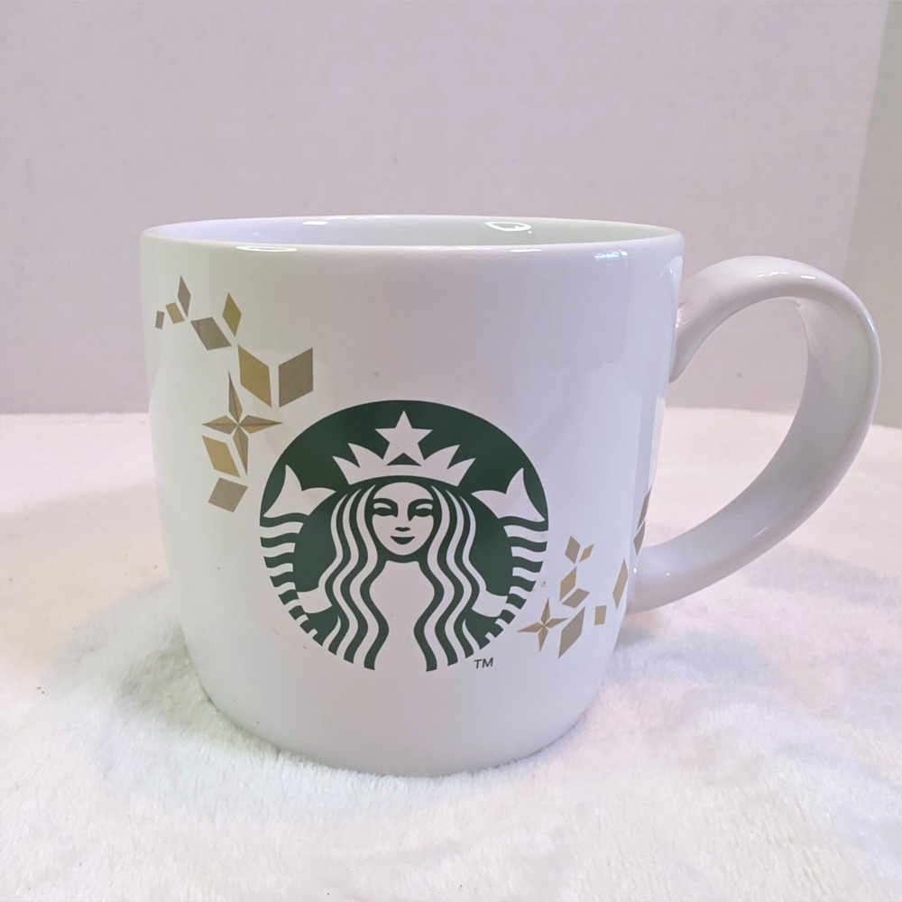 Starbucks Holiday Collection 2013 Coffee Mug White Gold Diamond Siren 14oz